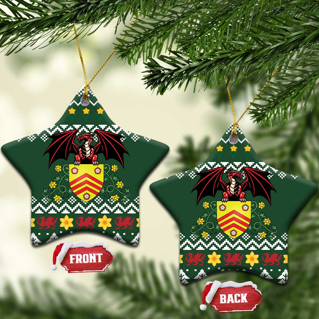 Glamorgan Wales Christmas Ceramic Ornament Cymru Dragon And Daffodil - Wonder Print Shop