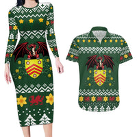Glamorgan Wales Christmas Couples Matching Long Sleeve Bodycon Dress and Hawaiian Shirt Cymru Dragon And Daffodil - Wonder Print Shop
