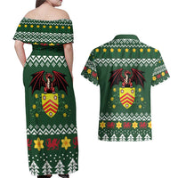 Glamorgan Wales Christmas Couples Matching Off Shoulder Maxi Dress and Hawaiian Shirt Cymru Dragon And Daffodil - Wonder Print Shop