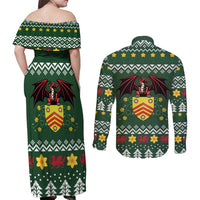 Glamorgan Wales Christmas Couples Matching Off Shoulder Maxi Dress and Long Sleeve Button Shirt Cymru Dragon And Daffodil - Wonder Print Shop