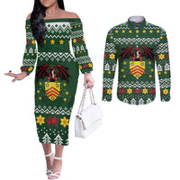 Glamorgan Wales Christmas Couples Matching Off The Shoulder Long Sleeve Dress and Long Sleeve Button Shirt Cymru Dragon And Daffodil - Wonder Print Shop