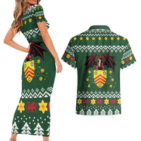 Glamorgan Wales Christmas Couples Matching Short Sleeve Bodycon Dress and Hawaiian Shirt Cymru Dragon And Daffodil - Wonder Print Shop