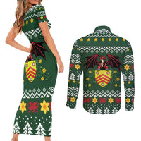 Glamorgan Wales Christmas Couples Matching Short Sleeve Bodycon Dress and Long Sleeve Button Shirt Cymru Dragon And Daffodil - Wonder Print Shop