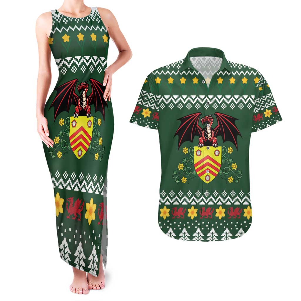 Glamorgan Wales Christmas Couples Matching Tank Maxi Dress and Hawaiian Shirt Cymru Dragon And Daffodil - Wonder Print Shop