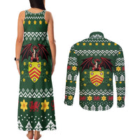 Glamorgan Wales Christmas Couples Matching Tank Maxi Dress and Long Sleeve Button Shirt Cymru Dragon And Daffodil - Wonder Print Shop