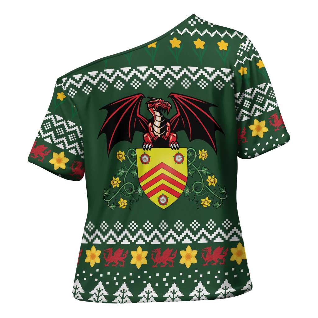Glamorgan Wales Christmas Cross Shoulder Shirt Cymru Dragon And Daffodil - Wonder Print Shop