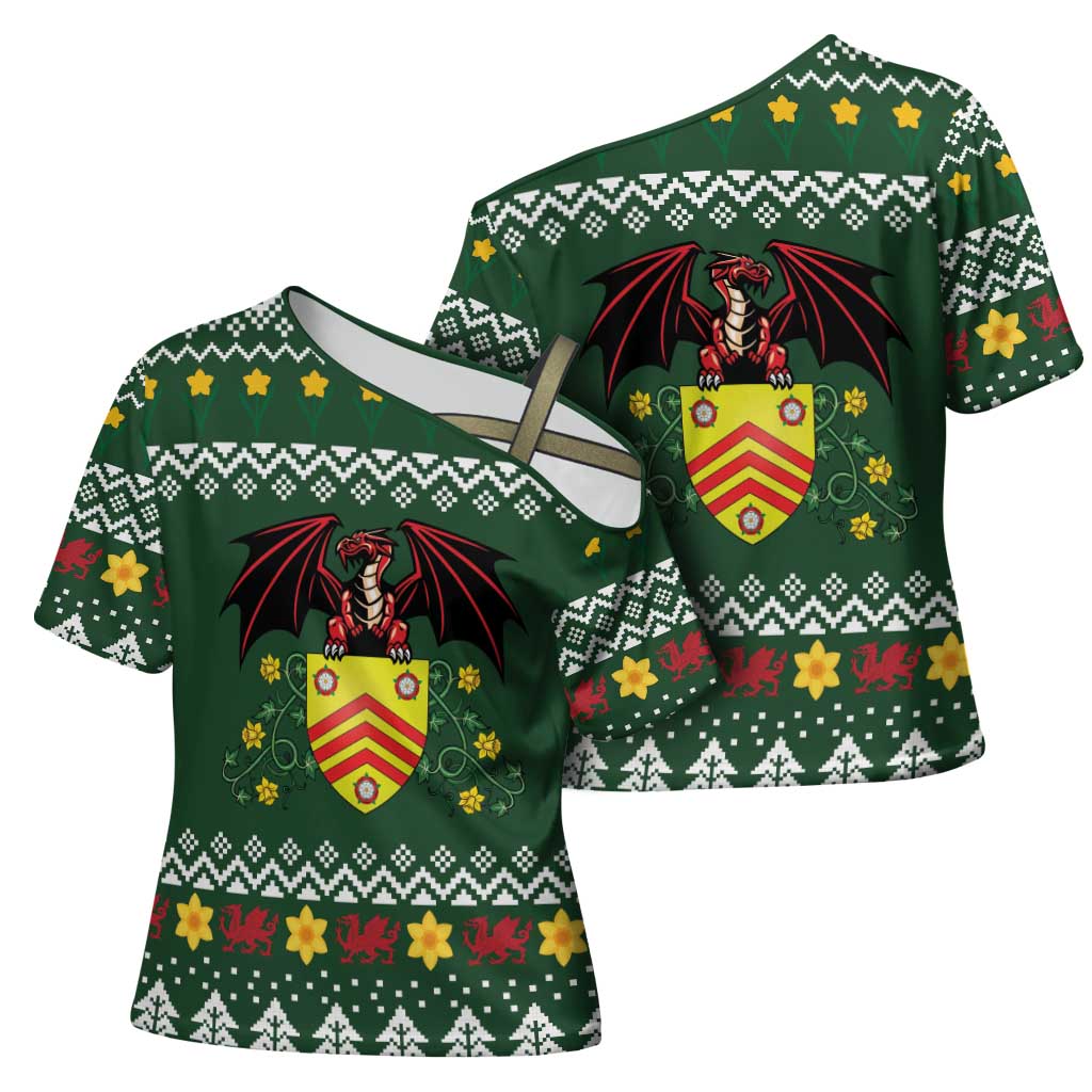 Glamorgan Wales Christmas Cross Shoulder Shirt Cymru Dragon And Daffodil - Wonder Print Shop