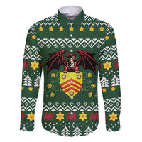 Glamorgan Wales Christmas Family Matching Long Sleeve Bodycon Dress and Hawaiian Shirt Cymru Dragon And Daffodil - Wonder Print Shop