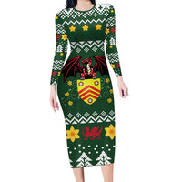 Glamorgan Wales Christmas Family Matching Long Sleeve Bodycon Dress and Hawaiian Shirt Cymru Dragon And Daffodil - Wonder Print Shop