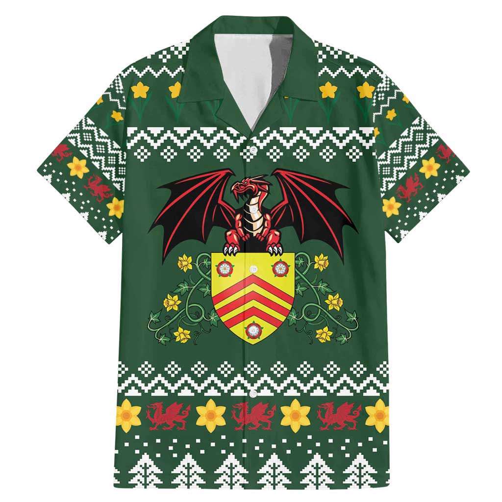 Glamorgan Wales Christmas Family Matching Mermaid Dress and Hawaiian Shirt Cymru Dragon And Daffodil - Wonder Print Shop
