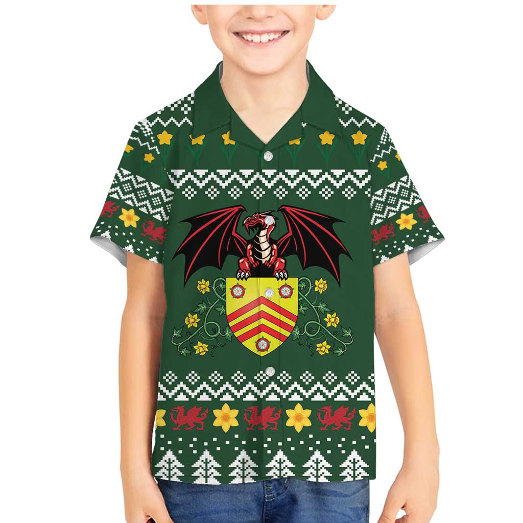 Glamorgan Wales Christmas Family Matching Mermaid Dress and Hawaiian Shirt Cymru Dragon And Daffodil - Wonder Print Shop