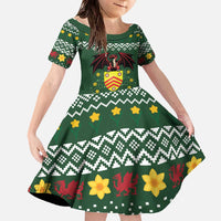 Glamorgan Wales Christmas Family Matching Off The Shoulder Long Sleeve Dress and Hawaiian Shirt Cymru Dragon And Daffodil - Wonder Print Shop