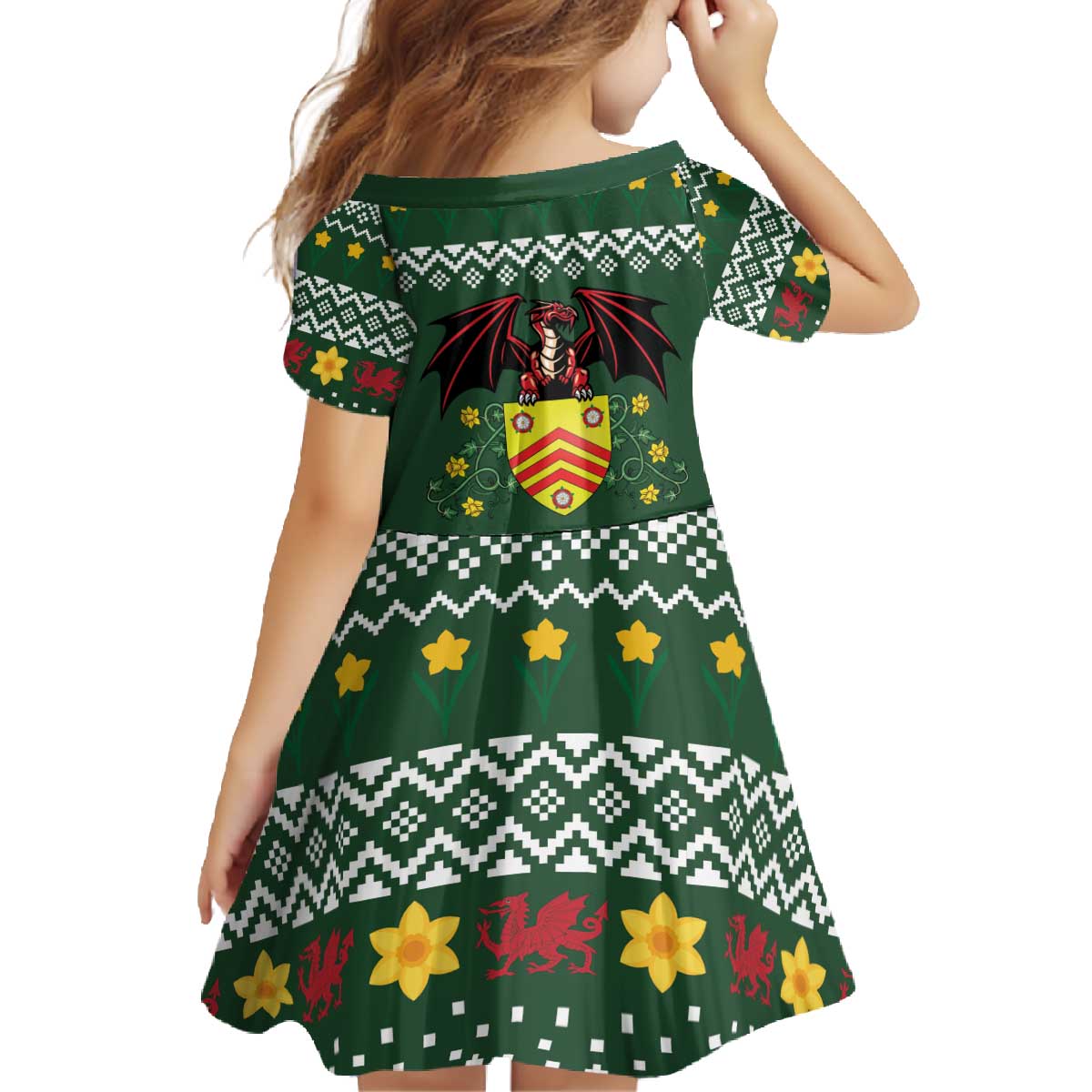 Glamorgan Wales Christmas Family Matching Off The Shoulder Long Sleeve Dress and Hawaiian Shirt Cymru Dragon And Daffodil - Wonder Print Shop