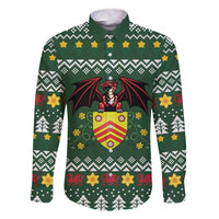 Glamorgan Wales Christmas Family Matching Off The Shoulder Long Sleeve Dress and Hawaiian Shirt Cymru Dragon And Daffodil - Wonder Print Shop