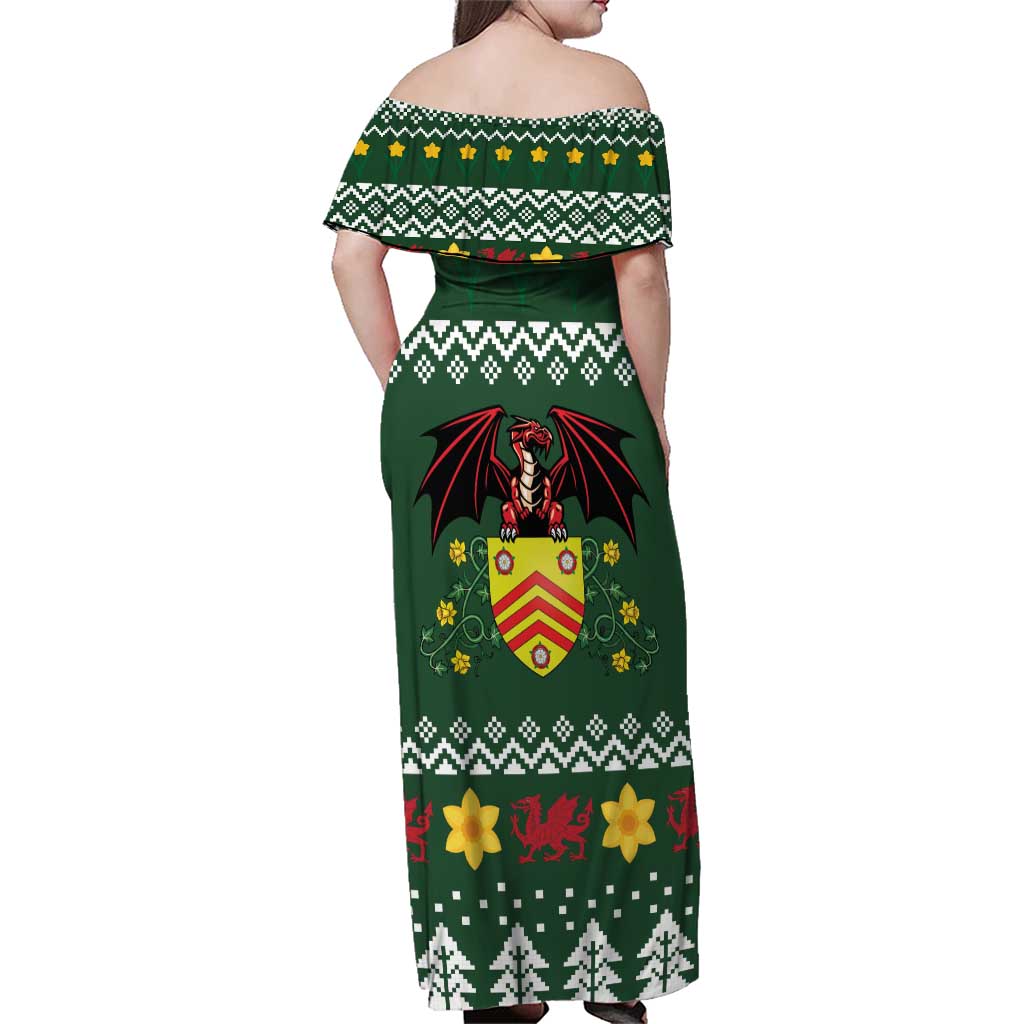 Glamorgan Wales Christmas Family Matching Off Shoulder Maxi Dress and Hawaiian Shirt Cymru Dragon And Daffodil - Wonder Print Shop
