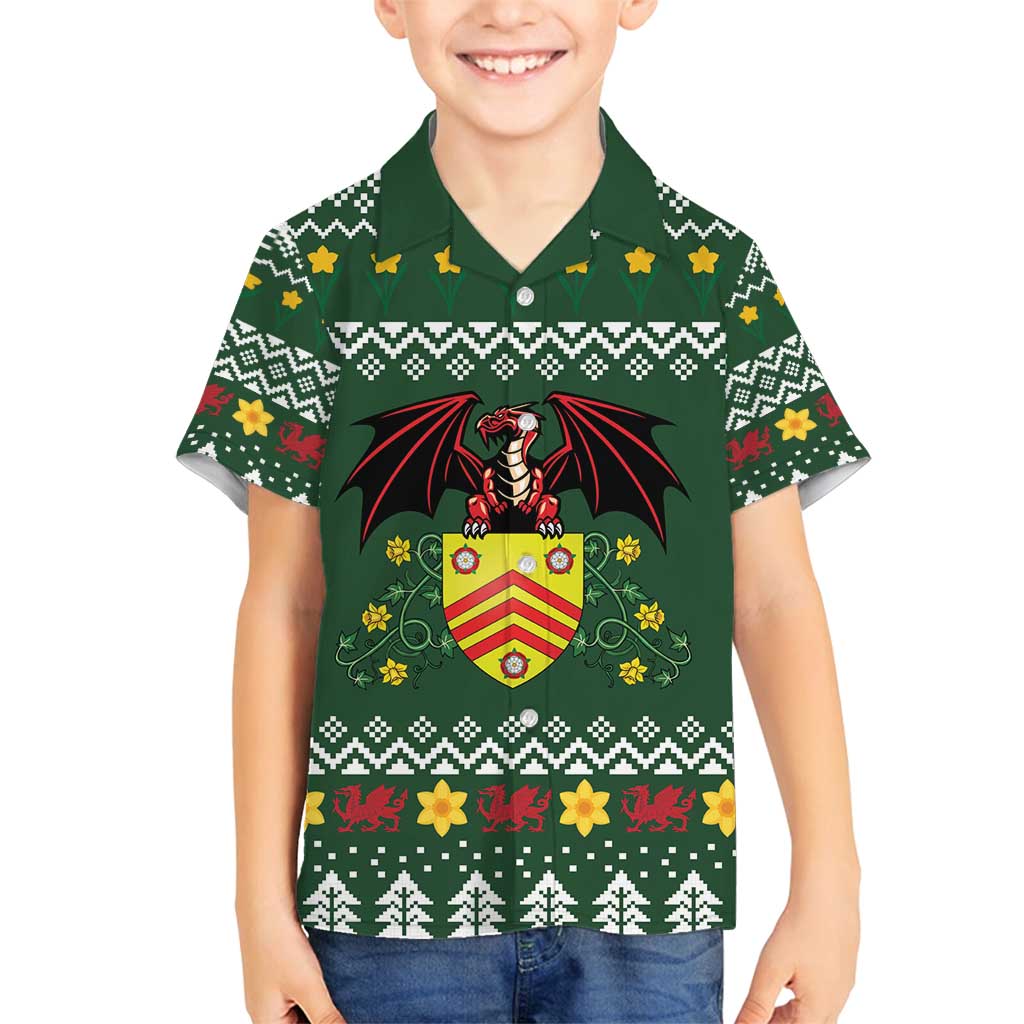 Glamorgan Wales Christmas Family Matching Off Shoulder Maxi Dress and Hawaiian Shirt Cymru Dragon And Daffodil - Wonder Print Shop