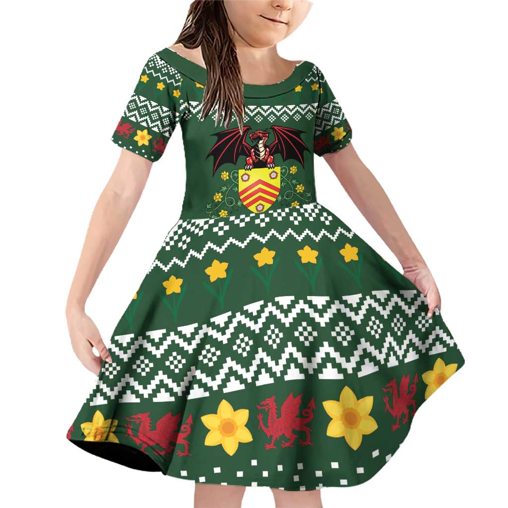 Glamorgan Wales Christmas Family Matching Off Shoulder Short Dress and Hawaiian Shirt Cymru Dragon And Daffodil - Wonder Print Shop