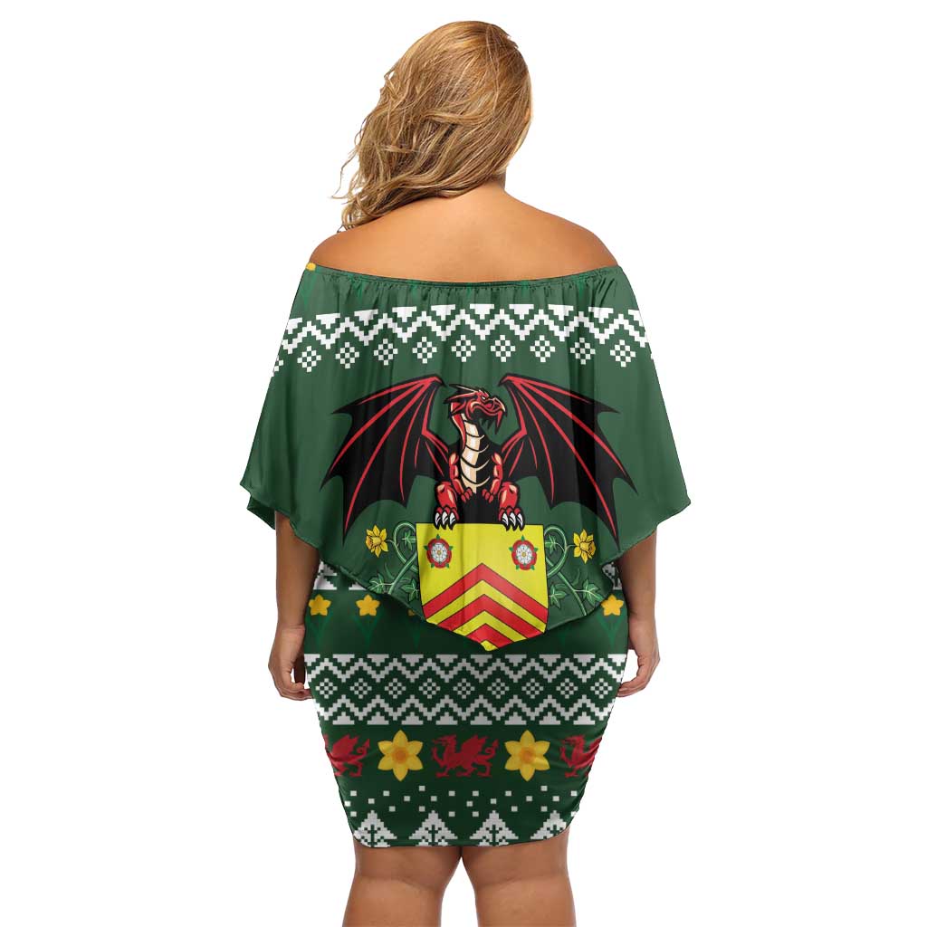 Glamorgan Wales Christmas Family Matching Off Shoulder Short Dress and Hawaiian Shirt Cymru Dragon And Daffodil - Wonder Print Shop
