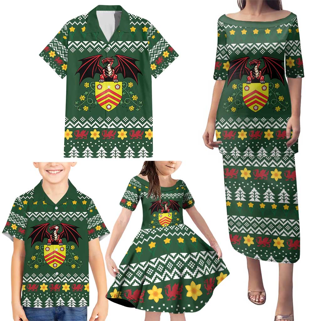 Glamorgan Wales Christmas Family Matching Puletasi and Hawaiian Shirt Cymru Dragon And Daffodil - Wonder Print Shop