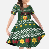 Glamorgan Wales Christmas Family Matching Short Sleeve Bodycon Dress and Hawaiian Shirt Cymru Dragon And Daffodil - Wonder Print Shop