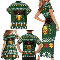 Glamorgan Wales Christmas Family Matching Short Sleeve Bodycon Dress and Hawaiian Shirt Cymru Dragon And Daffodil - Wonder Print Shop