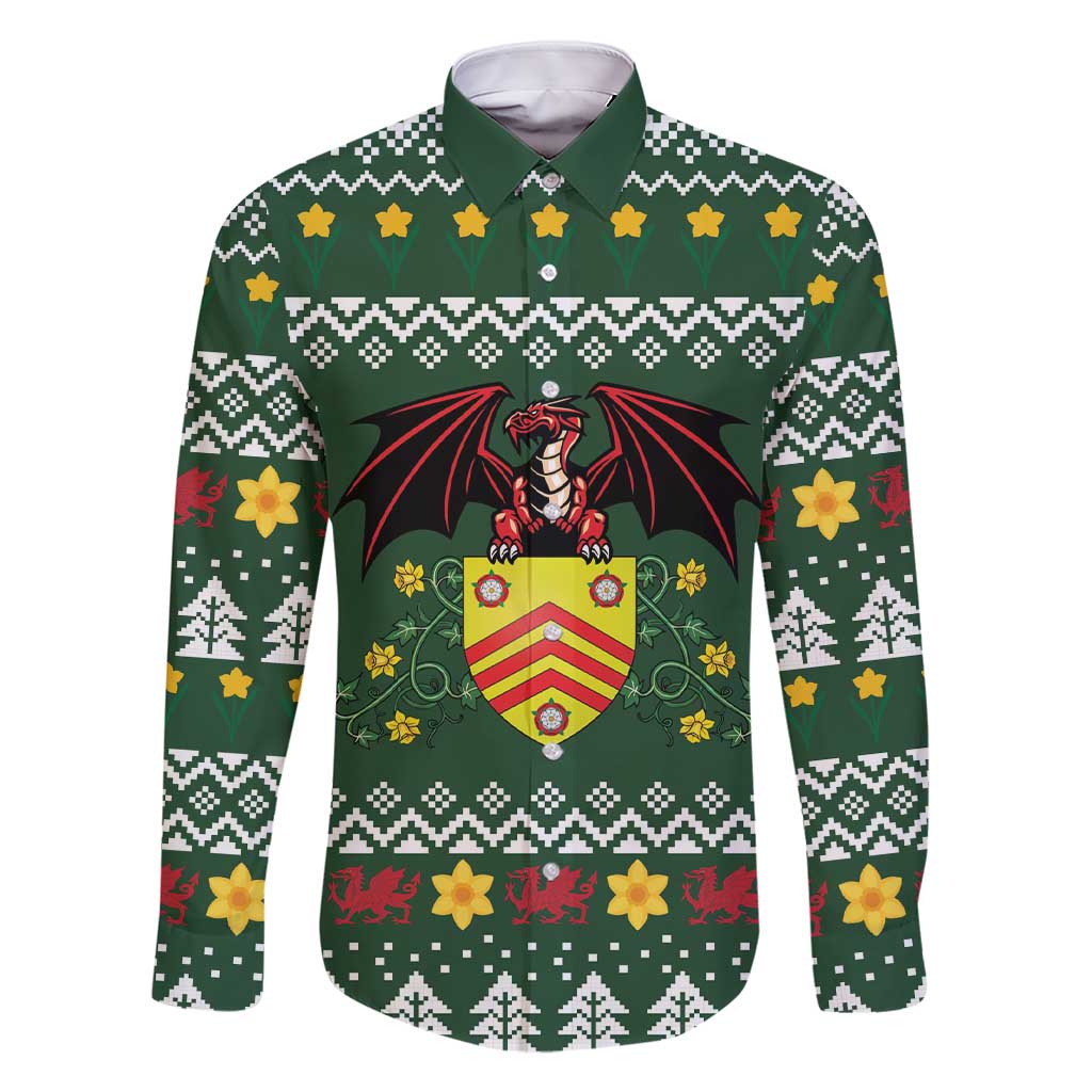 Glamorgan Wales Christmas Family Matching Short Sleeve Bodycon Dress and Hawaiian Shirt Cymru Dragon And Daffodil - Wonder Print Shop