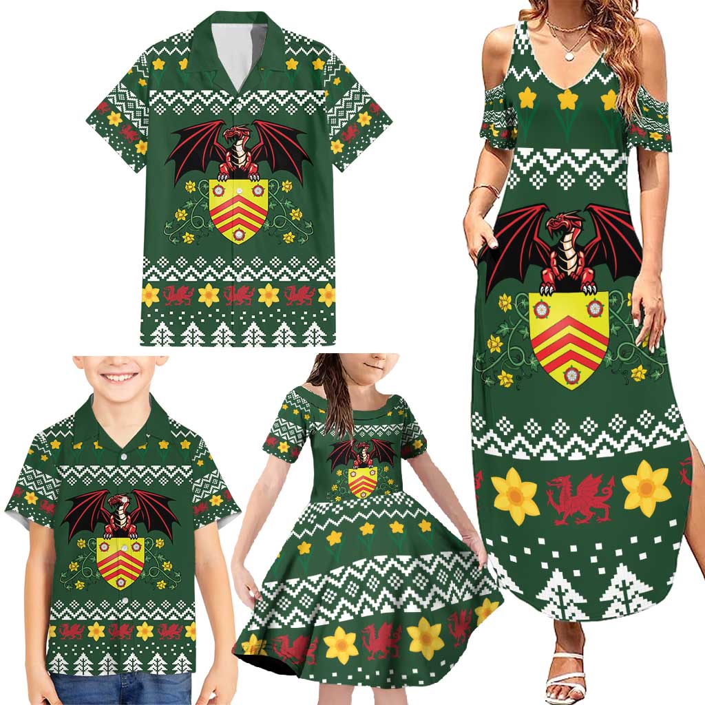 Glamorgan Wales Christmas Family Matching Summer Maxi Dress and Hawaiian Shirt Cymru Dragon And Daffodil - Wonder Print Shop