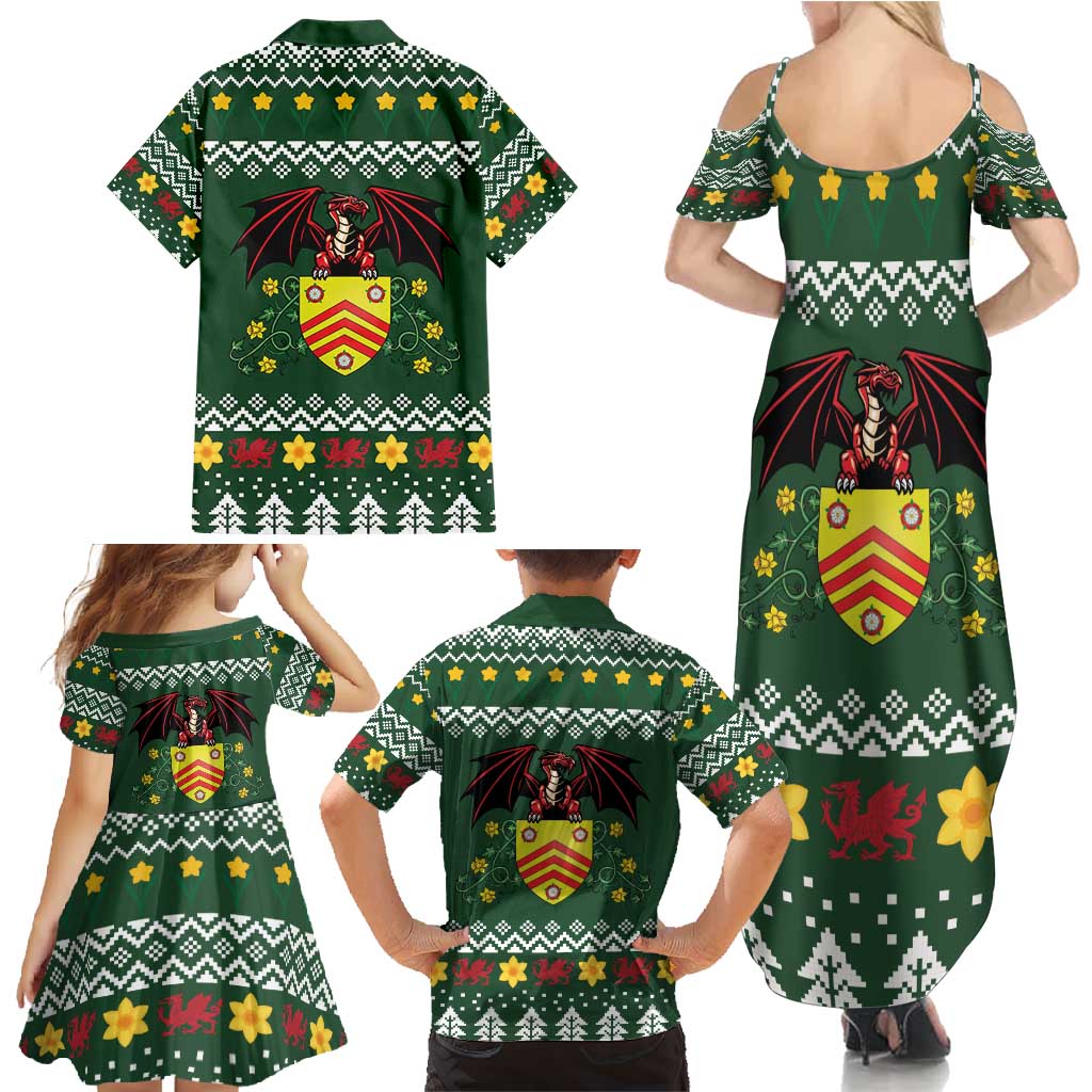 Glamorgan Wales Christmas Family Matching Summer Maxi Dress and Hawaiian Shirt Cymru Dragon And Daffodil - Wonder Print Shop