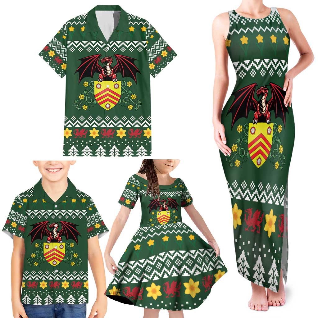 Glamorgan Wales Christmas Family Matching Tank Maxi Dress and Hawaiian Shirt Cymru Dragon And Daffodil - Wonder Print Shop