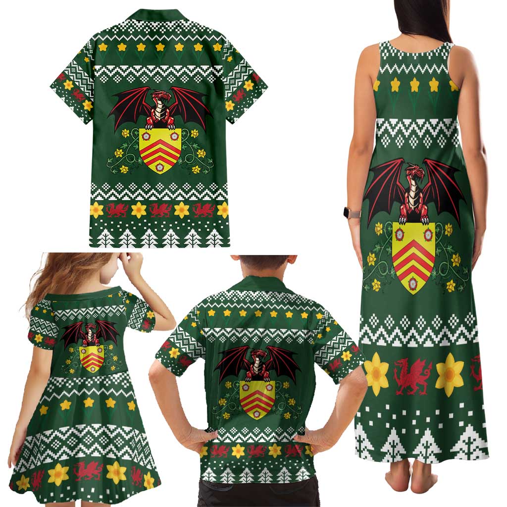 Glamorgan Wales Christmas Family Matching Tank Maxi Dress and Hawaiian Shirt Cymru Dragon And Daffodil - Wonder Print Shop