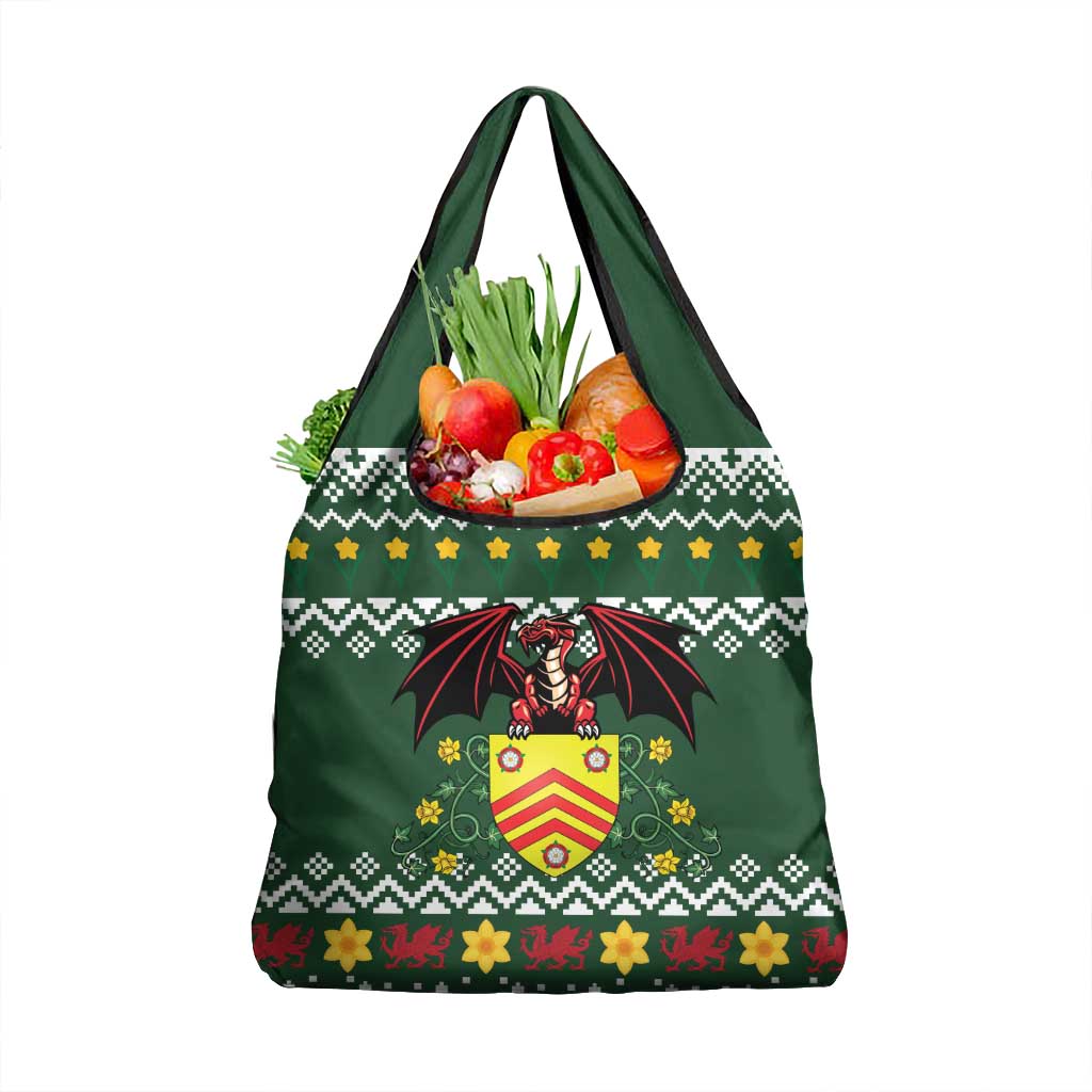 Glamorgan Wales Christmas Grocery Bag Cymru Dragon And Daffodil - Wonder Print Shop