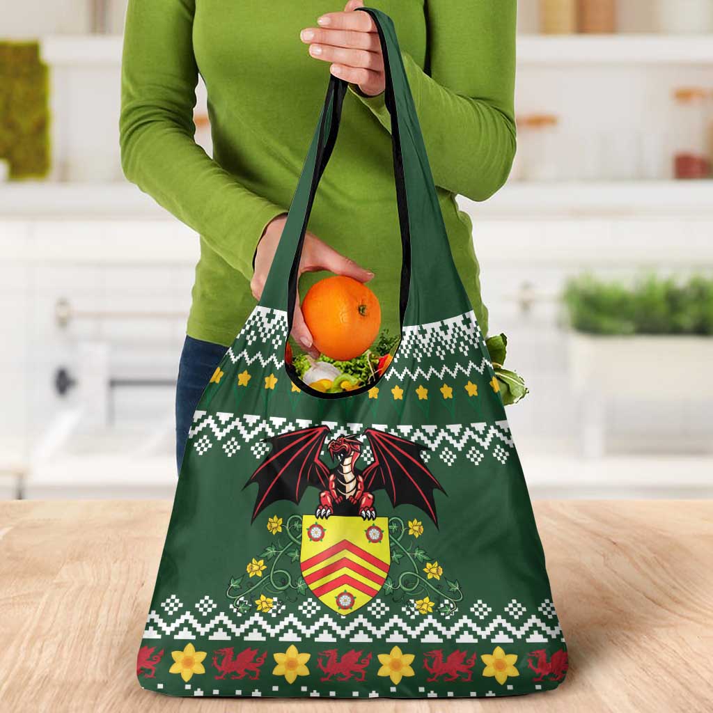 Glamorgan Wales Christmas Grocery Bag Cymru Dragon And Daffodil - Wonder Print Shop
