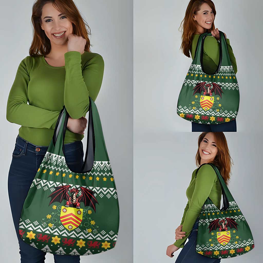 Glamorgan Wales Christmas Grocery Bag Cymru Dragon And Daffodil - Wonder Print Shop