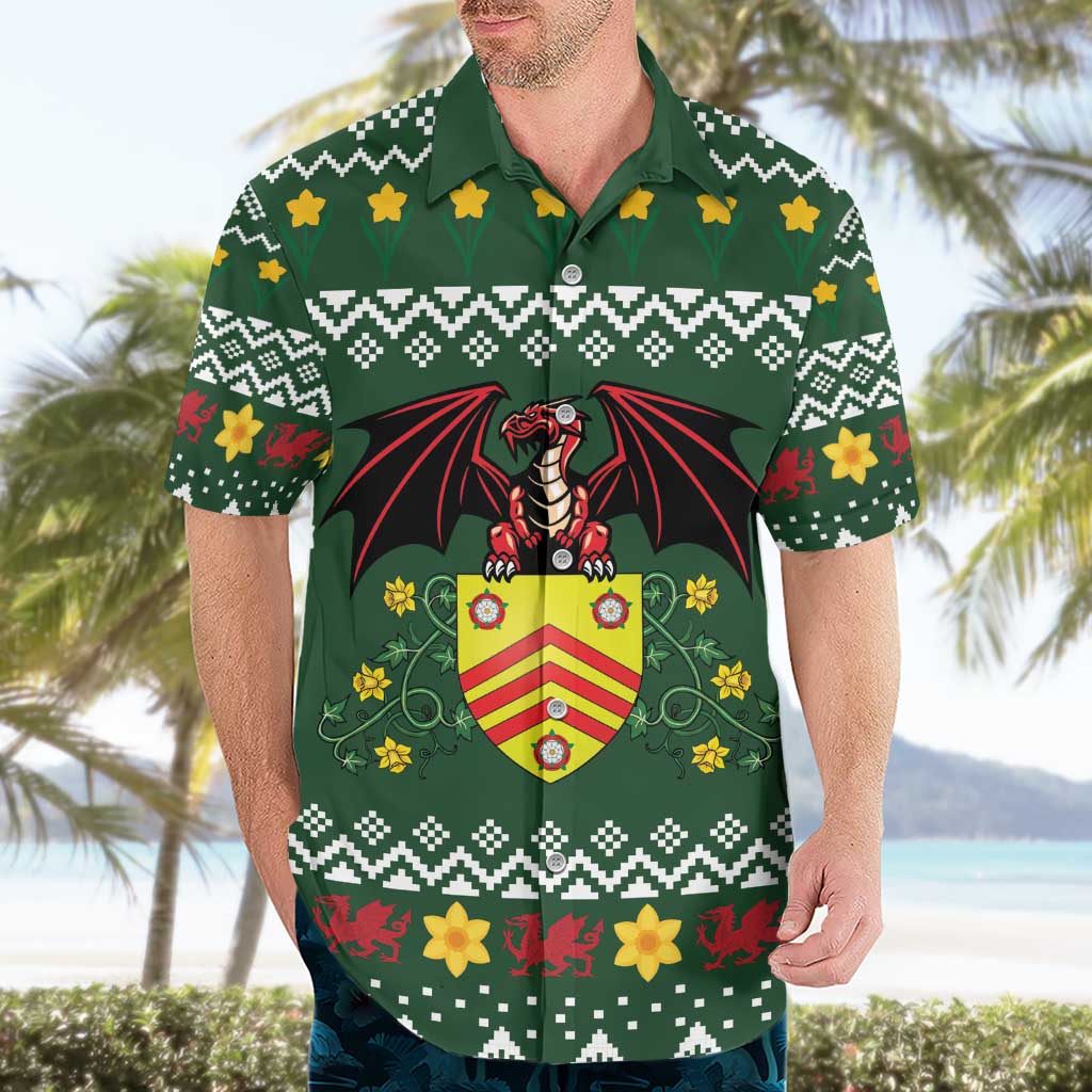 Glamorgan Wales Christmas Hawaiian Shirt Cymru Dragon And Daffodil - Wonder Print Shop