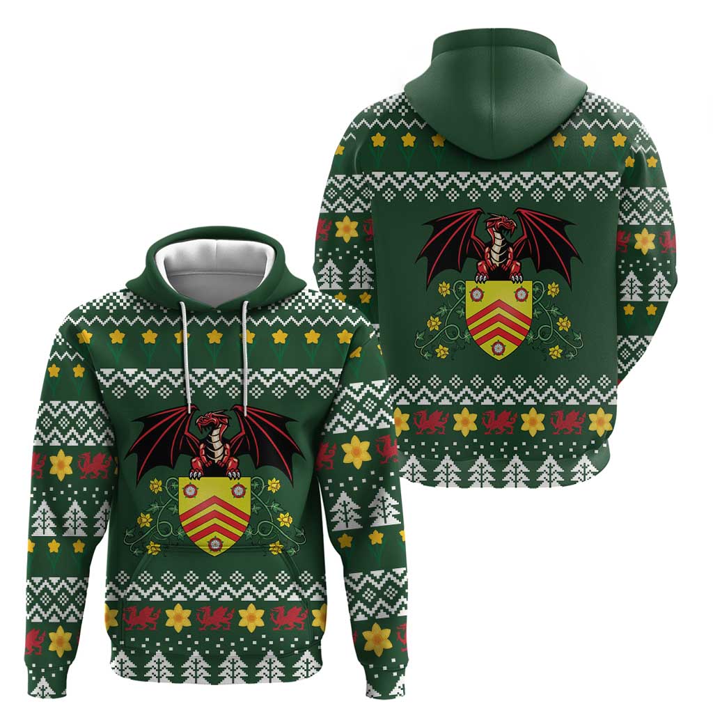 Glamorgan Wales Christmas Hoodie Cymru Dragon And Daffodil - Wonder Print Shop