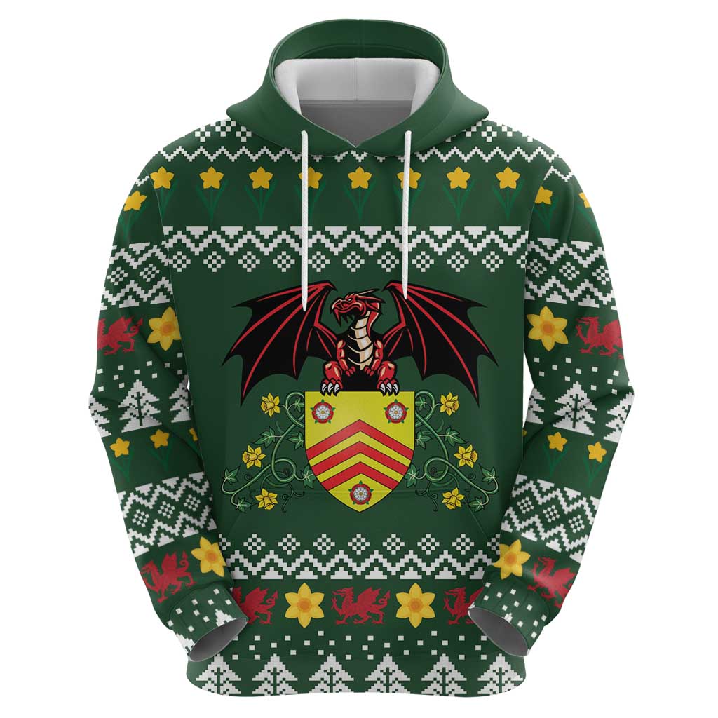Glamorgan Wales Christmas Hoodie Cymru Dragon And Daffodil - Wonder Print Shop