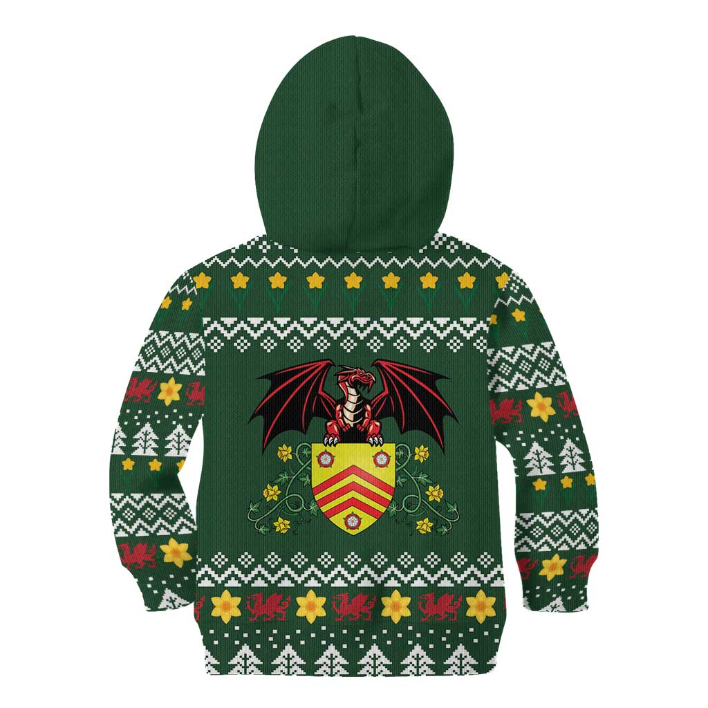 Glamorgan Wales Christmas Kid Hoodie Cymru Dragon And Daffodil - Wonder Print Shop