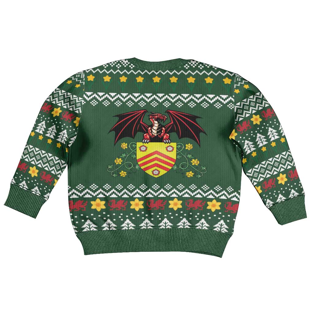 Glamorgan Wales Christmas Kid Ugly Christmas Sweater Cymru Dragon And Daffodil - Wonder Print Shop