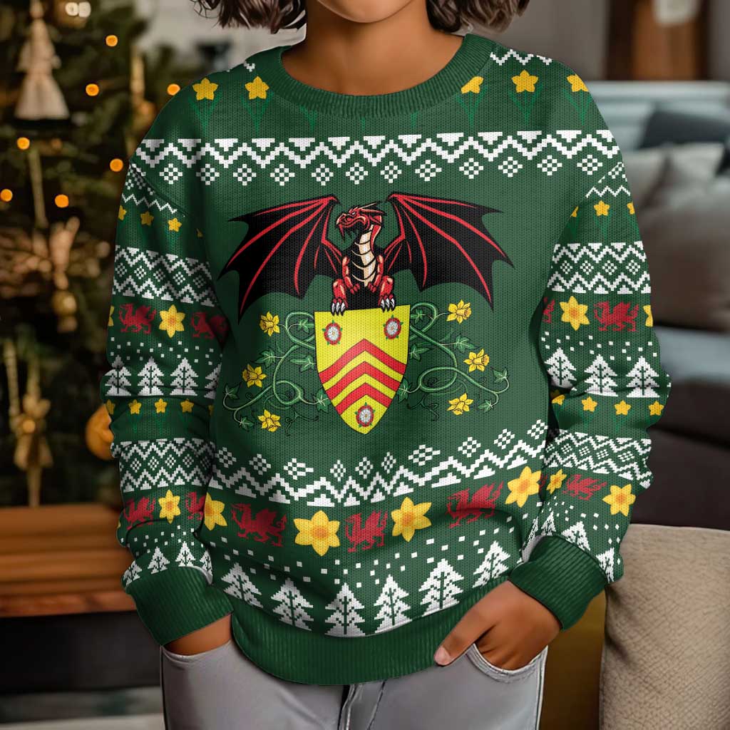 Glamorgan Wales Christmas Kid Ugly Christmas Sweater Cymru Dragon And Daffodil - Wonder Print Shop