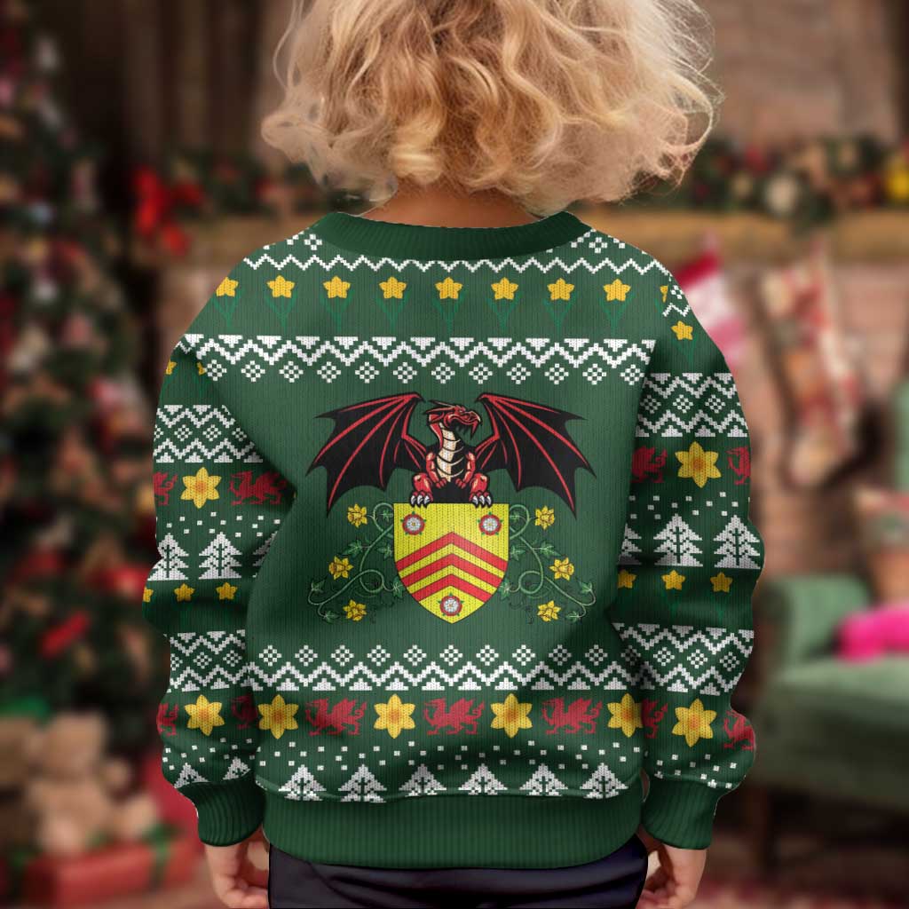 Glamorgan Wales Christmas Kid Ugly Christmas Sweater Cymru Dragon And Daffodil - Wonder Print Shop