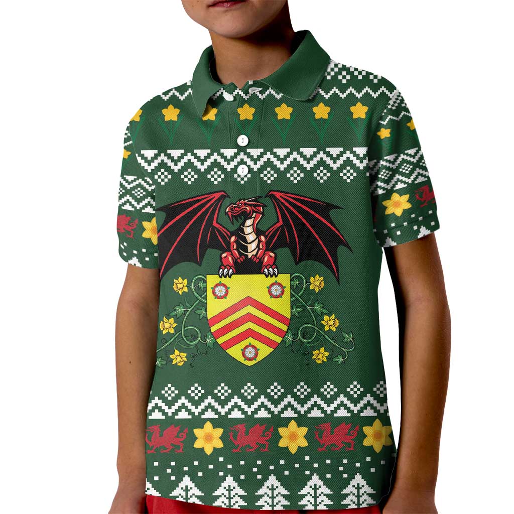 Glamorgan Wales Christmas Kid Polo Shirt Cymru Dragon And Daffodil - Wonder Print Shop