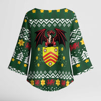 Glamorgan Wales Christmas Kimono Sleeve Blouse Cymru Dragon And Daffodil - Wonder Print Shop