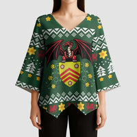 Glamorgan Wales Christmas Kimono Sleeve Blouse Cymru Dragon And Daffodil - Wonder Print Shop