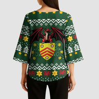 Glamorgan Wales Christmas Kimono Sleeve Blouse Cymru Dragon And Daffodil - Wonder Print Shop