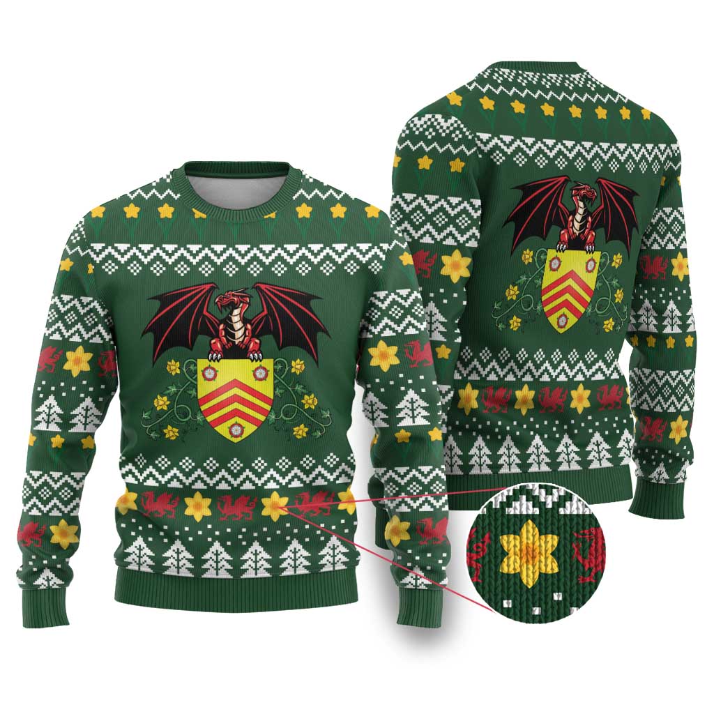 Glamorgan Wales Christmas Ugly Christmas Sweater Cymru Dragon And Daffodil - Wonder Print Shop