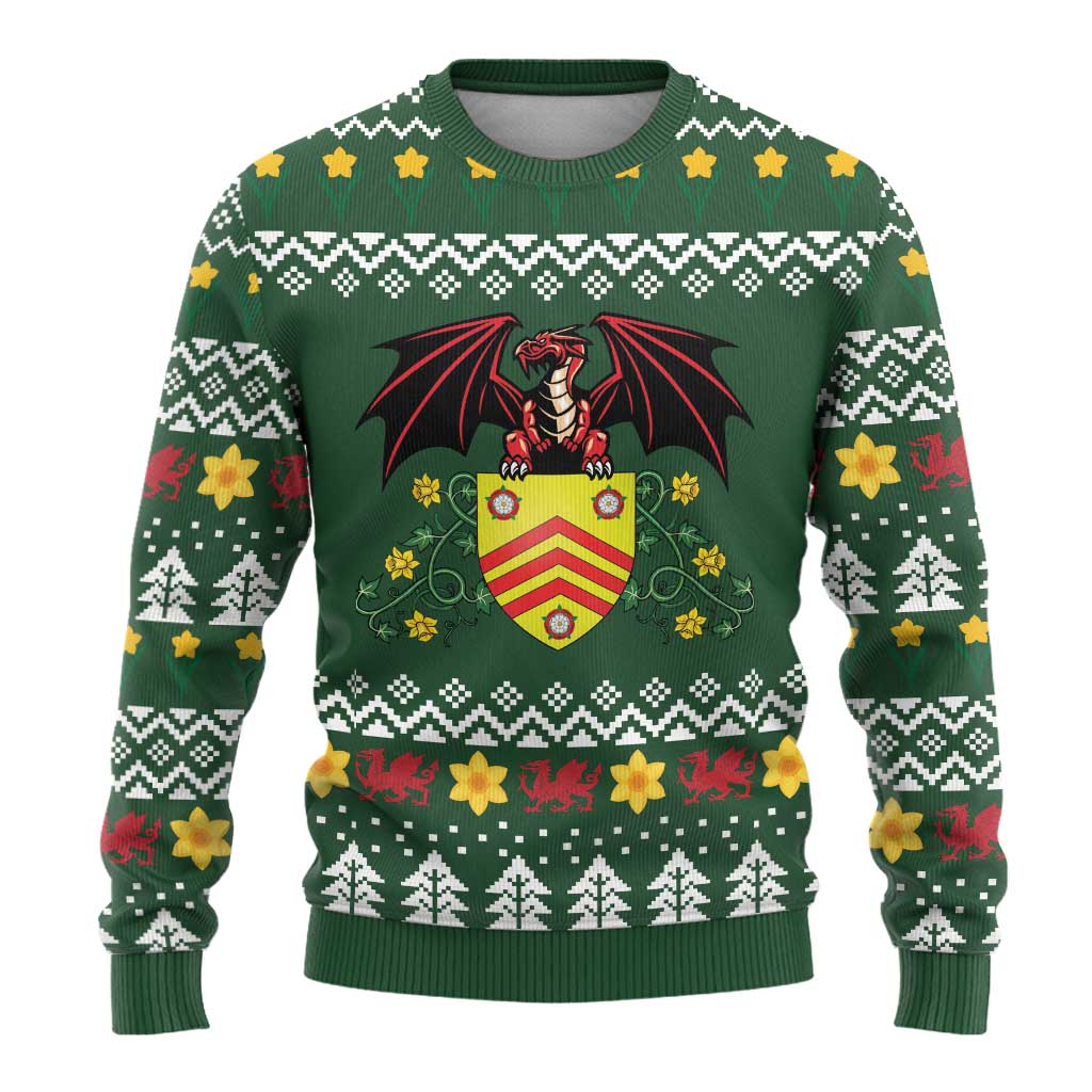 Glamorgan Wales Christmas Ugly Christmas Sweater Cymru Dragon And Daffodil - Wonder Print Shop