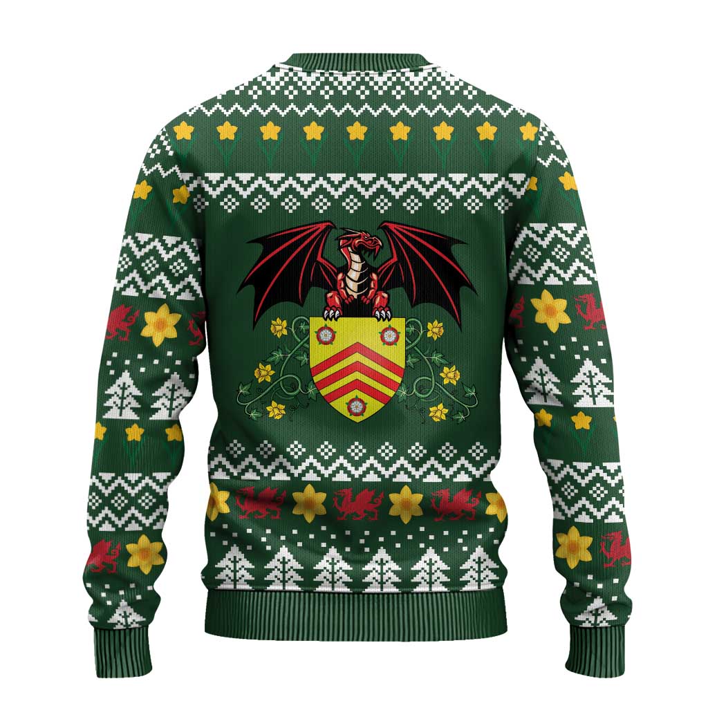 Glamorgan Wales Christmas Ugly Christmas Sweater Cymru Dragon And Daffodil - Wonder Print Shop