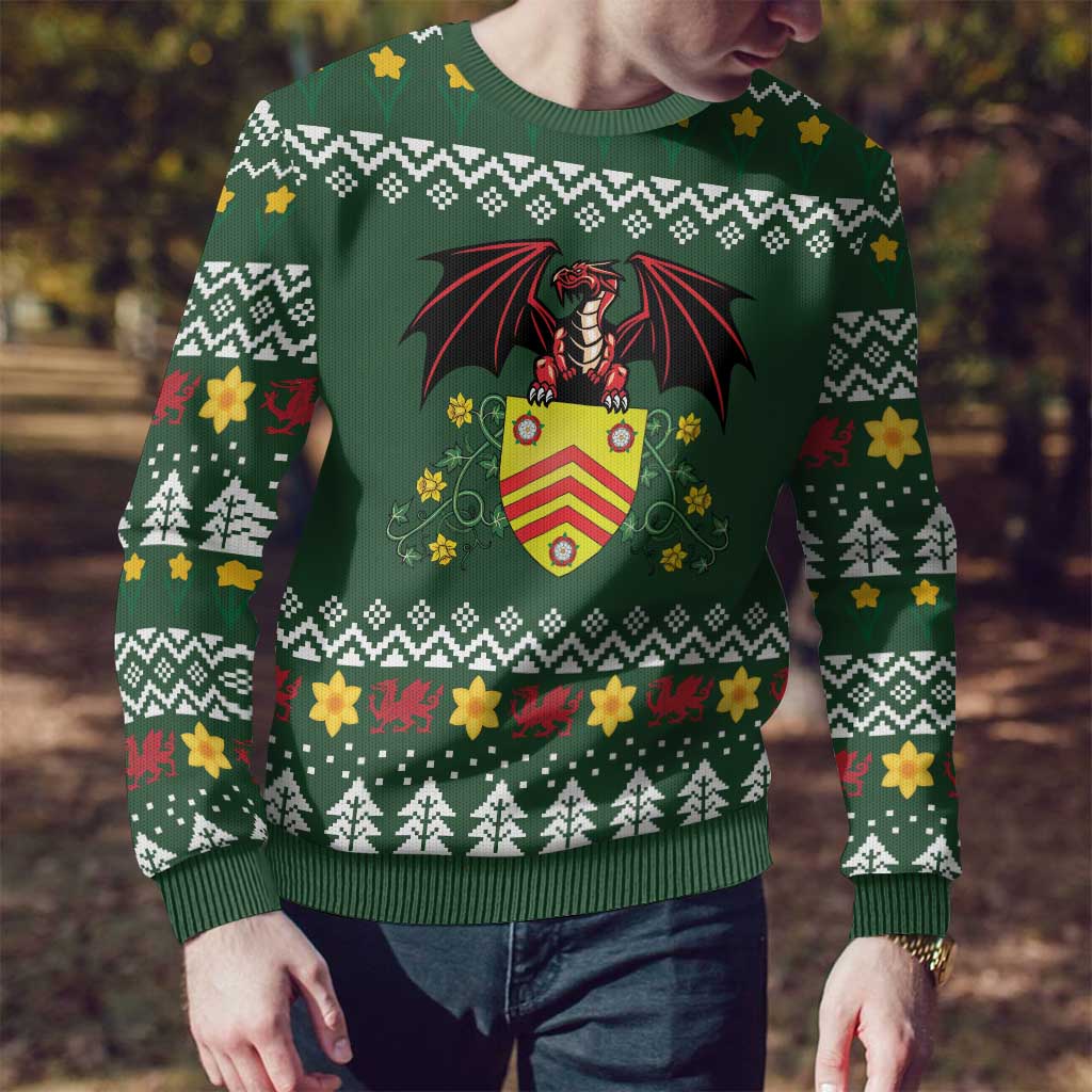 Glamorgan Wales Christmas Ugly Christmas Sweater Cymru Dragon And Daffodil - Wonder Print Shop