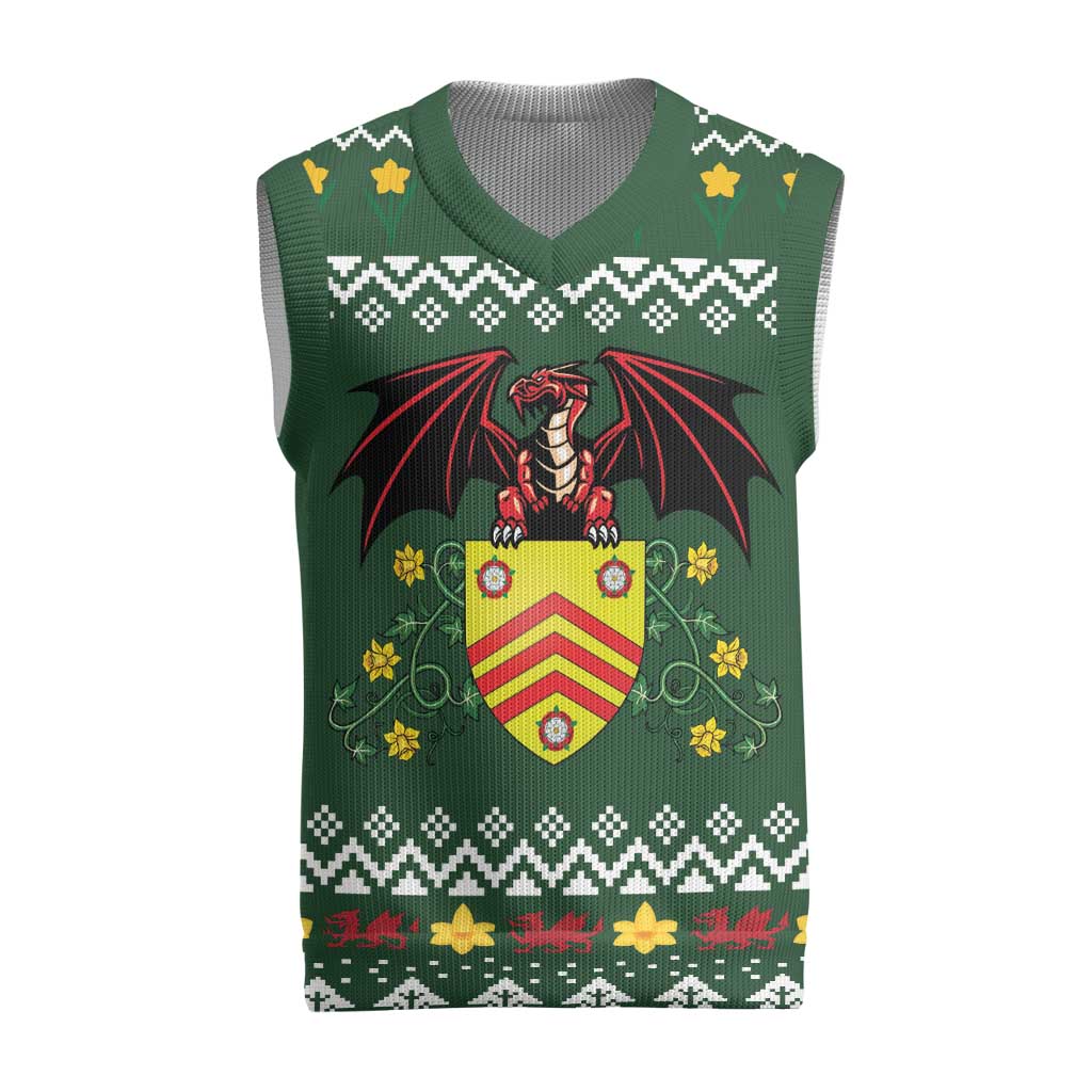 Glamorgan Wales Christmas Knitted V-Neck Vest Cymru Dragon And Daffodil - Wonder Print Shop