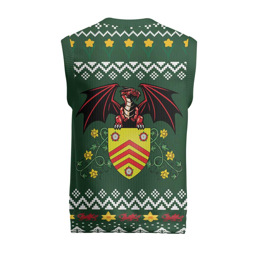 Glamorgan Wales Christmas Knitted V-Neck Vest Cymru Dragon And Daffodil - Wonder Print Shop